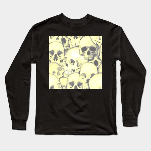 Tiling Desert Yellow Skull Pattern - Sand and Dust Long Sleeve T-Shirt by SolarCross